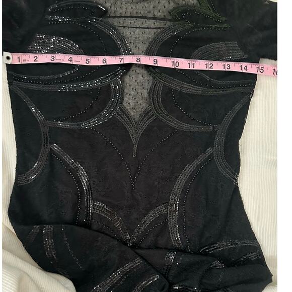 Express sexy black sequin sheer lace long sleeve dress sz2 backless dress NWOT - Picture 9 of 12